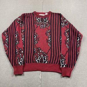 Vintage Salt Creek Sweater Mens Medium Red Abstract Striped Tribal Geometric